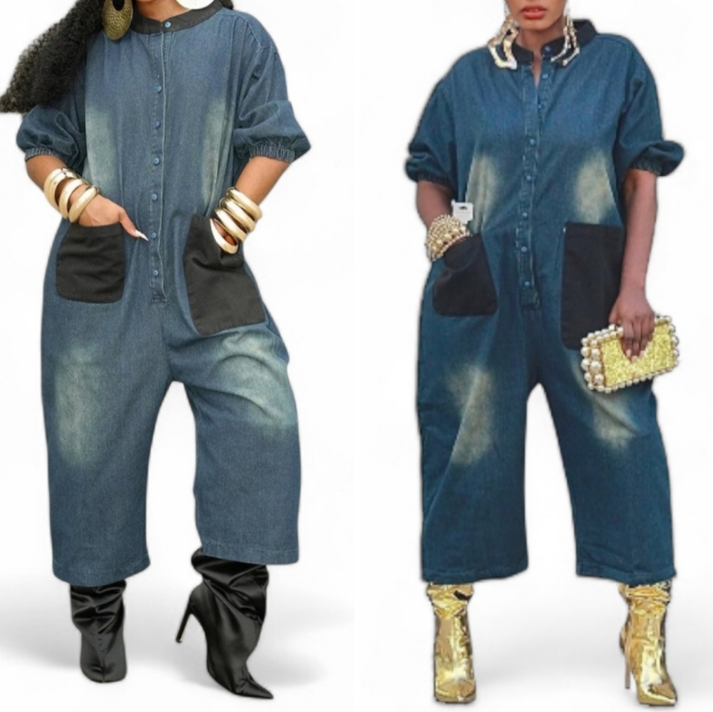 Denim Oversized Jumpsuit NWOT - Picture 3 of 3